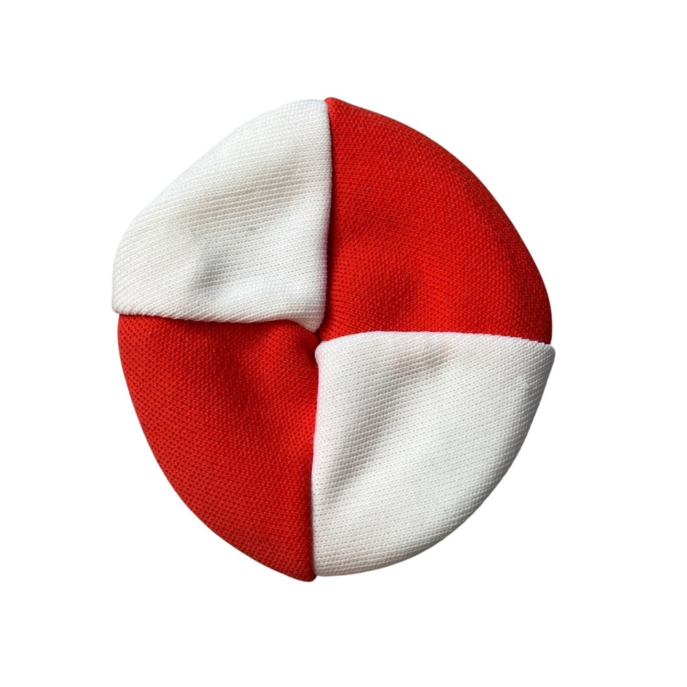 Vintage Knit Beanie Kids OS Red White Color Block Round Skull Cap 70s 80s 90s